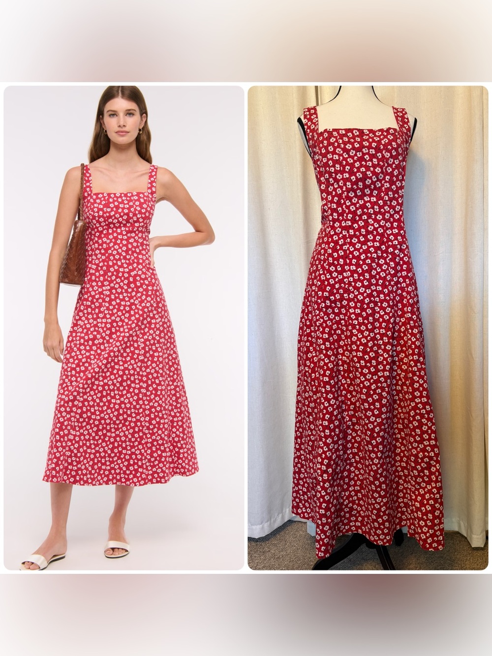 NWT Abercrombie & Fitch Mila Stretch Red Floral Square-Neck Midi Dress